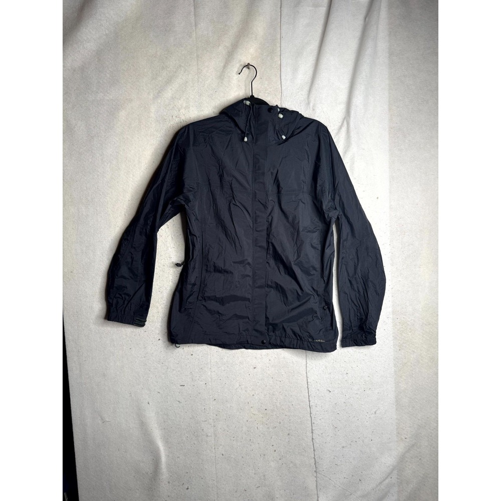 L.L. Bean Windbreaker Jacket Womens Large Navy Textured Waterproof Hooded Zip-Up